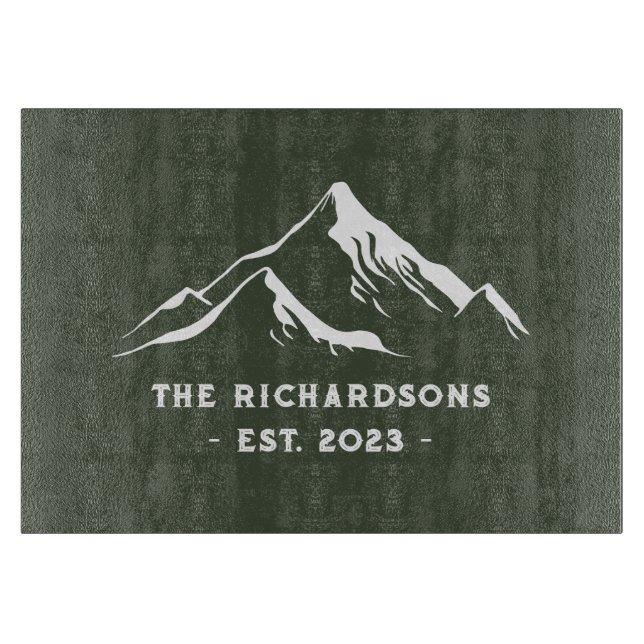 Rustic Mountains Personalised Family Name Lake Ski Cutting Board (Front)