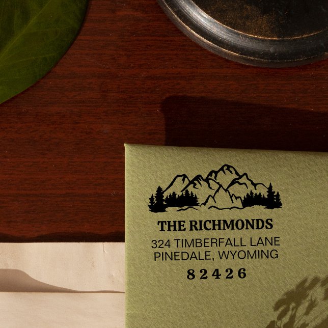 Rustic Mountains & Pine Return Address Self-inking Stamp (Creator Uploaded)