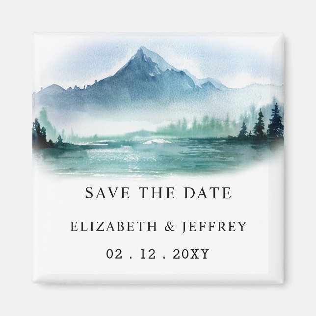 Rustic Mountains Pine Save The Date Magnet (Front)
