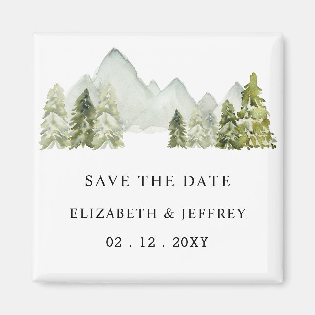 Rustic Mountains Pine Save The Date Magnet (Front)