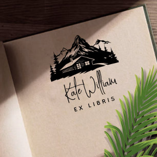 Rustic Mountains & Pines Ex libris Rubber Stamp