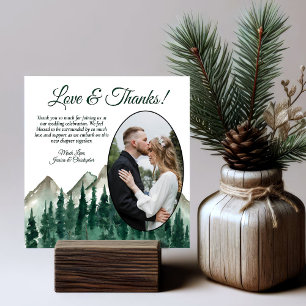 Rustic Mountains & Pines Oval Photo Wedding Thank You Card
