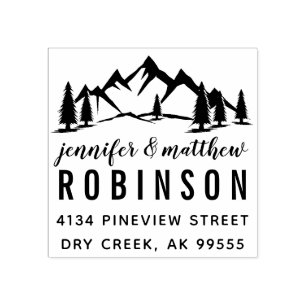 Rustic Mountains & Pines Wedding Return Address Rubber Stamp