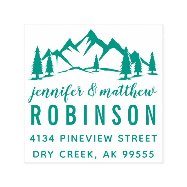 Rustic Mountains & Pines Wedding Return Address Self-inking Stamp (Design)
