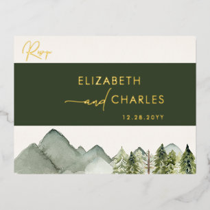Rustic Mountains Trees Modern Elegant RSVP Cards