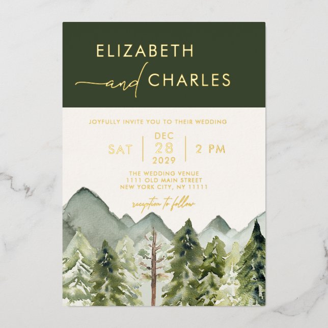 Rustic Mountains Trees Modern Elegant Wedding (Front)