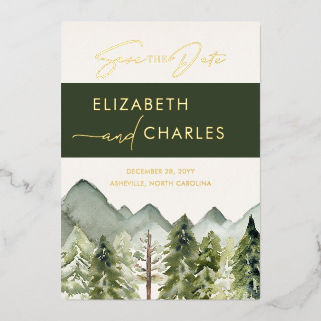 Rustic Mountains Trees Modern Save The Date (Front)