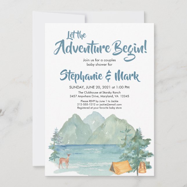 Rustic Mountains Watercolor Adventure Baby Shower Invitation (Front)