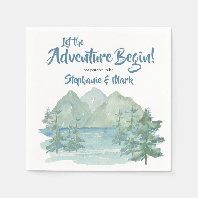Rustic Mountains Watercolor Adventure Baby Shower  Napkin (Front)