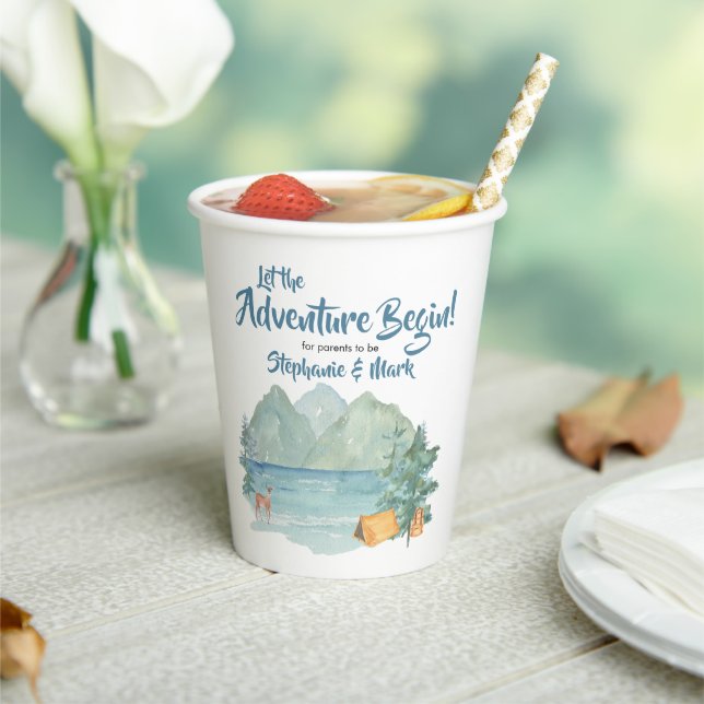Rustic Mountains Watercolor Adventure Baby Shower  Paper Cups (Insitu)