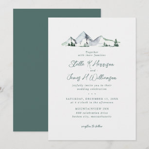 Rustic Mountains Watercolor Wedding Invitation