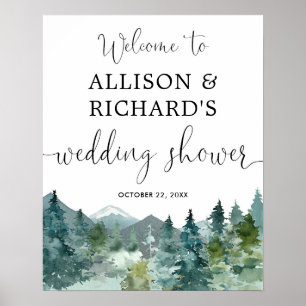 Rustic mountains wedding shower welcome sign