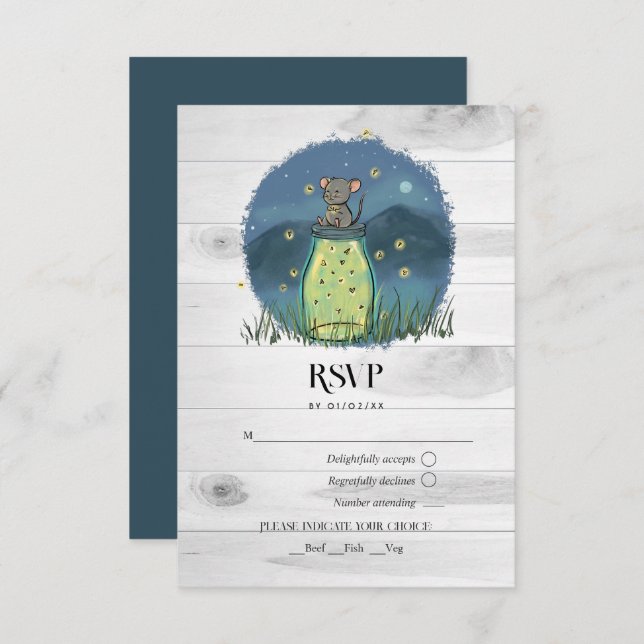 Rustic Mouse Firefly Mason Jar RSVP Card (Front/Back)