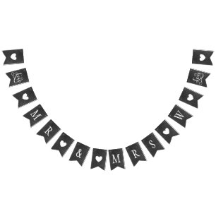 Rustic Mr and Mrs Black Chalkboard Custom Initial Bunting