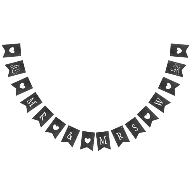 Rustic Mr and Mrs Black Chalkboard Custom Initial Bunting (All)