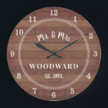 Rustic Mr And Mrs Monogrammed Wedding Newlyweds  Large Clock<br><div class="desc">A rustic modern barn wood shiplap monogrammed wedding wall clock with date established.</div>