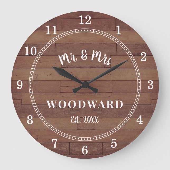 Rustic Mr And Mrs Monogrammed Wedding Newlyweds  Large Clock (Front)