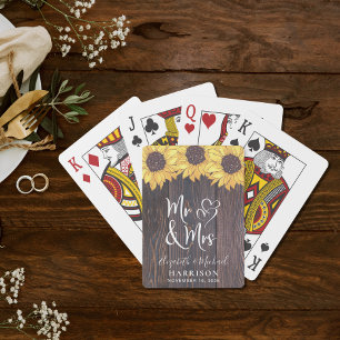 Rustic Mr and Mrs Sunflower Wedding Playing Cards
