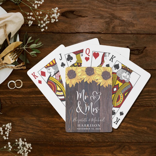 Rustic Mr and Mrs Sunflower Wedding Playing Cards (Creator Uploaded)