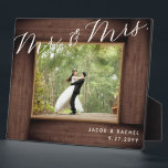 Rustic Mr. & Mrs. Elegant Script Wedding Photo Plaque<br><div class="desc">This design features a faux rustic wood "frame" and elegant script text. Click the customise button for more flexibility in modifying the text. Variations of this design, different paper types, as well as coordinating products are available in our shop, zazzle.com/store/doodlelulu. Contact us if you need this design applied to a...</div>