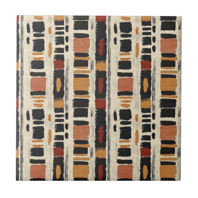 Rustic Mudcloth Geometric Pattern (1) Ceramic Tile (Front)