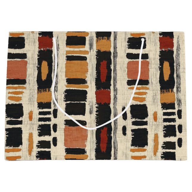 Rustic Mudcloth Geometric Pattern (1) Large Gift Bag (Front)
