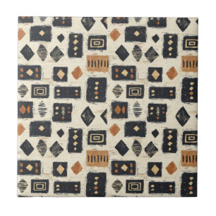 Rustic Mudcloth Geometric Pattern (2) Ceramic Tile