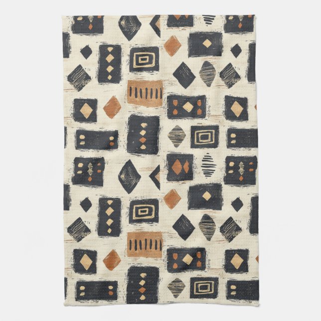 Rustic Mudcloth Geometric Pattern (2) Tea Towel (Vertical)