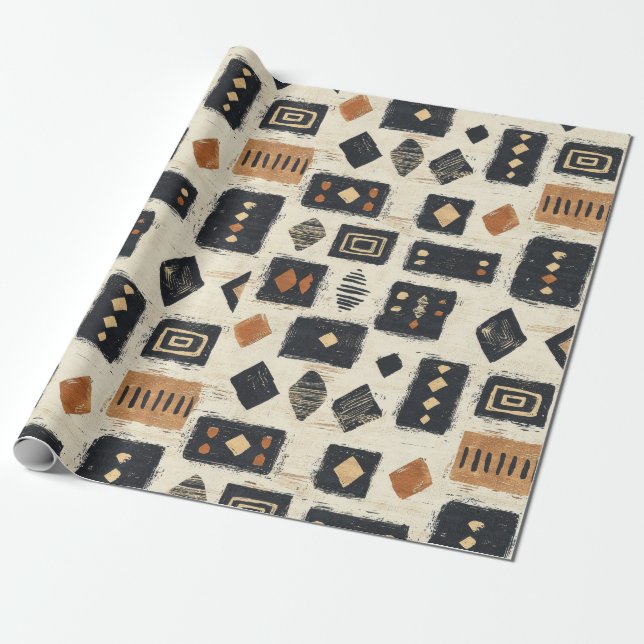 Rustic Mudcloth Geometric Pattern (2) Wrapping Paper (Unrolled)