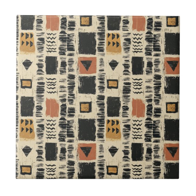 Rustic Mudcloth Geometric Pattern (3) Ceramic Tile (Front)