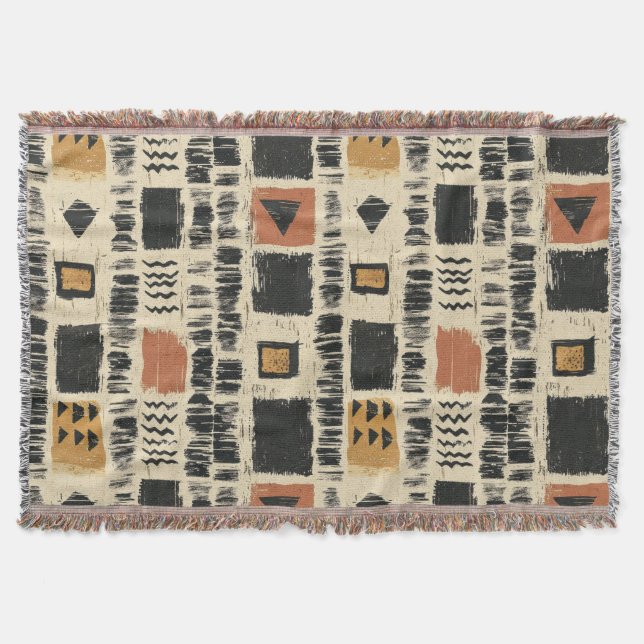 Rustic Mudcloth Geometric Pattern (3) Throw Blanket (Front)