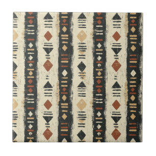 Rustic Mudcloth Geometric Pattern (4) Ceramic Tile