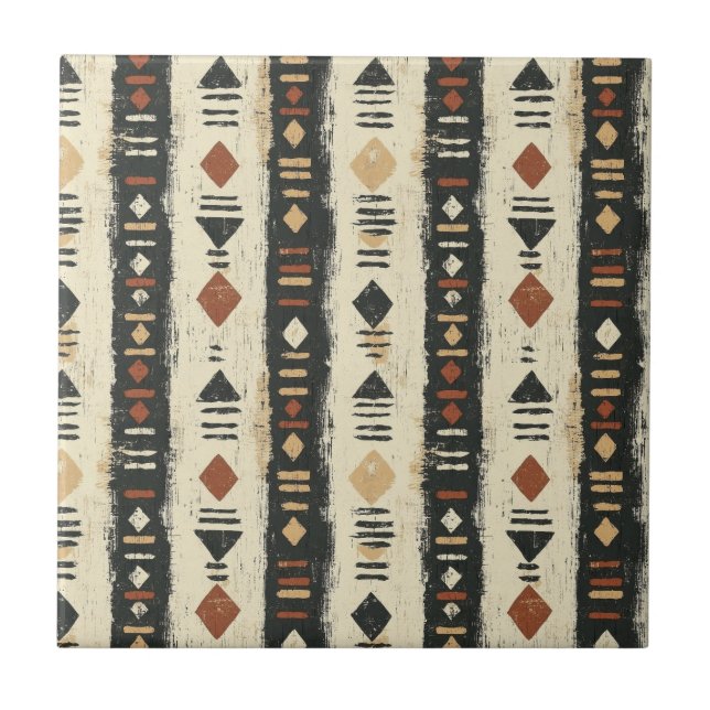 Rustic Mudcloth Geometric Pattern (4) Ceramic Tile (Front)