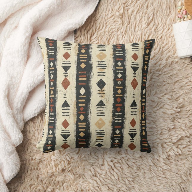 Rustic Mudcloth Geometric Pattern (4) Cushion (Blanket)
