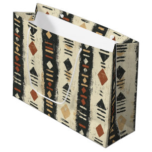 Rustic Mudcloth Geometric Pattern (4) Large Gift Bag
