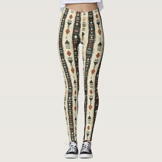 Rustic Mudcloth Geometric Pattern (4) Leggings (Front)