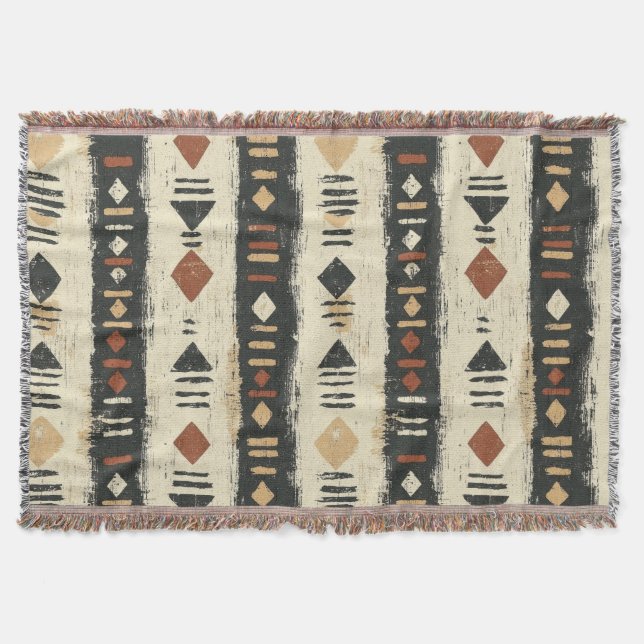 Rustic Mudcloth Geometric Pattern (4) Throw Blanket (Front)