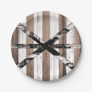 Rustic Multi Wood White & Brown Barn Door Paper Plate
