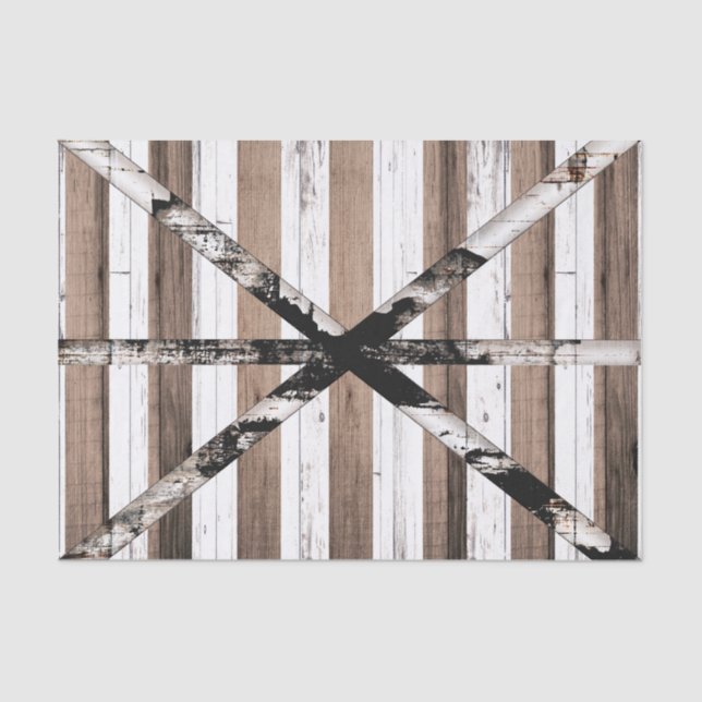 Rustic Multi Wood White & Brown Barn Door Tissue Paper (Front)