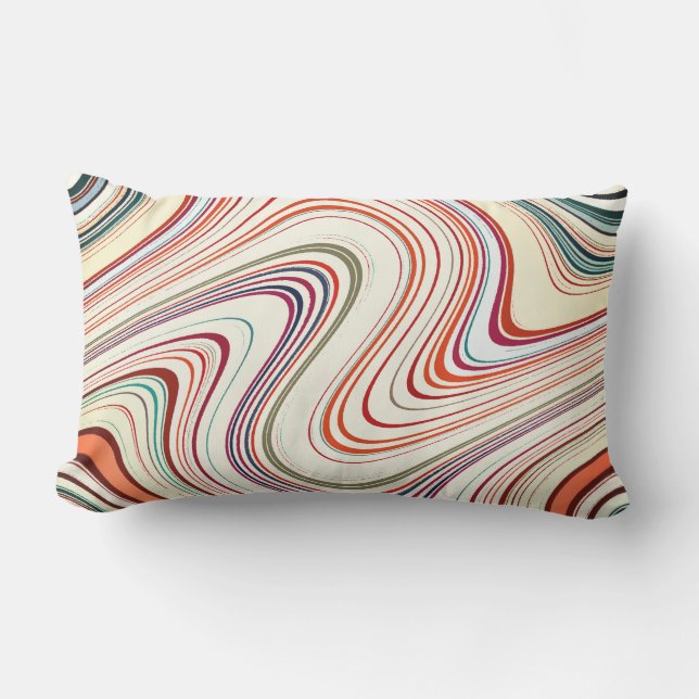 Rustic Multicolored Curvy Stripes Lumbar Cushion (Front)