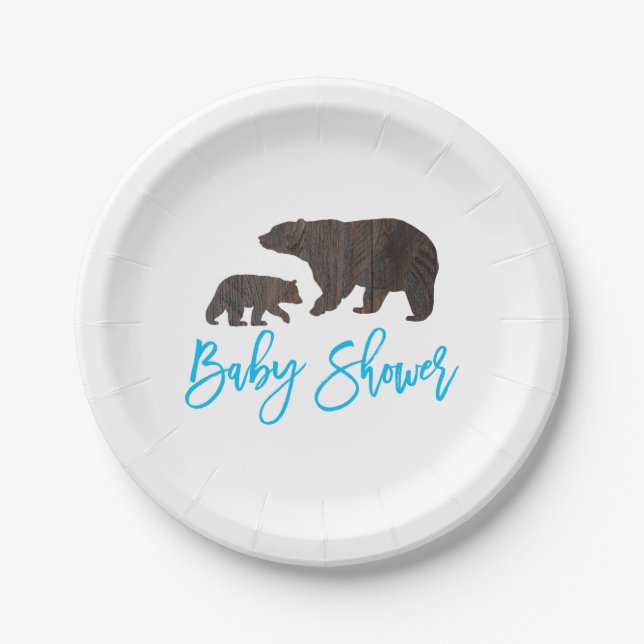 Rustic Mum and Baby Bear Baby Shower Plate (Front)