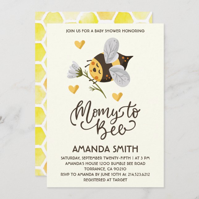 Rustic Mummy To Bee Baby Shower Invitation (Front/Back)