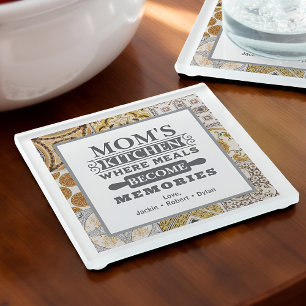 Rustic Mum's Meals Become Memories Kitchen Glass Coaster
