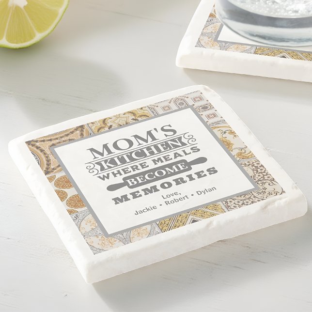 Rustic Mum's Meals Become Memories Kitchen Stone Coaster (Creator Uploaded)