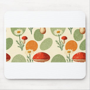 Rustic Mushroom & Daisy Watercolor Pattern Mouse Pad