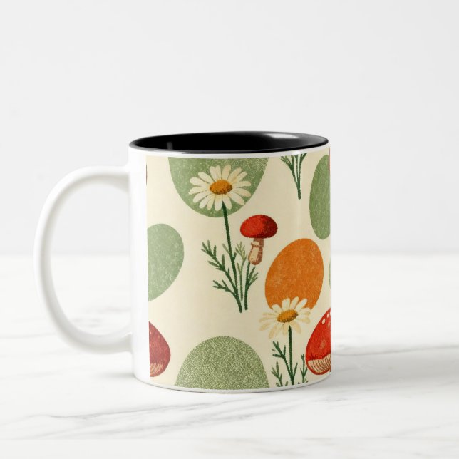 Rustic Mushroom & Daisy Watercolor Pattern Two-Tone Coffee Mug (Left)