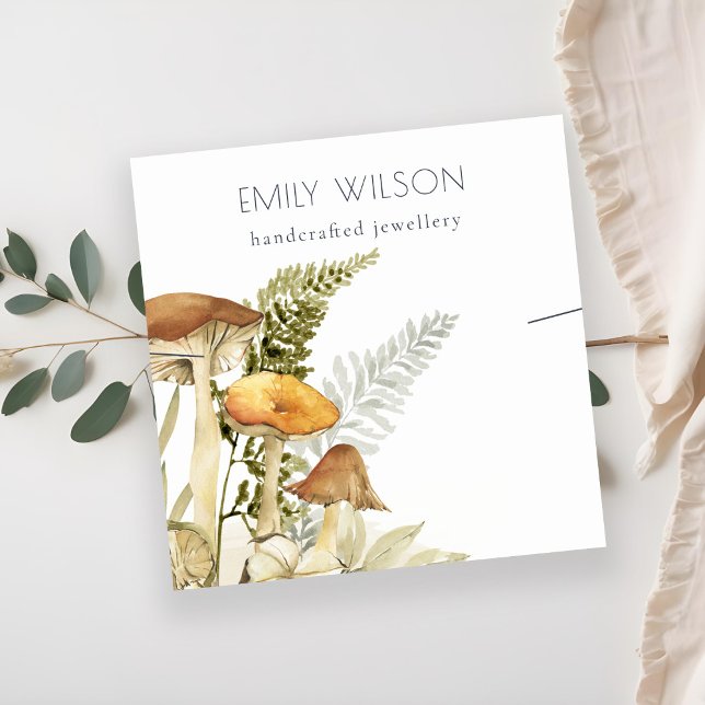 Rustic Mushroom Fern Foliage Band Necklace Display Square Business Card (Creator Uploaded)