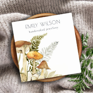 Rustic Mushroom Fern Foliage Stud Earring Display Square Business Card