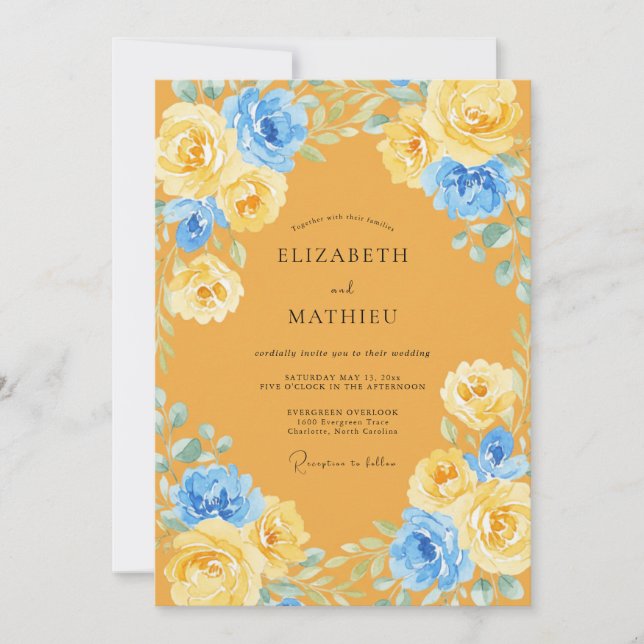 Rustic Mustard Azure Petal Wedding Invitation (Front)