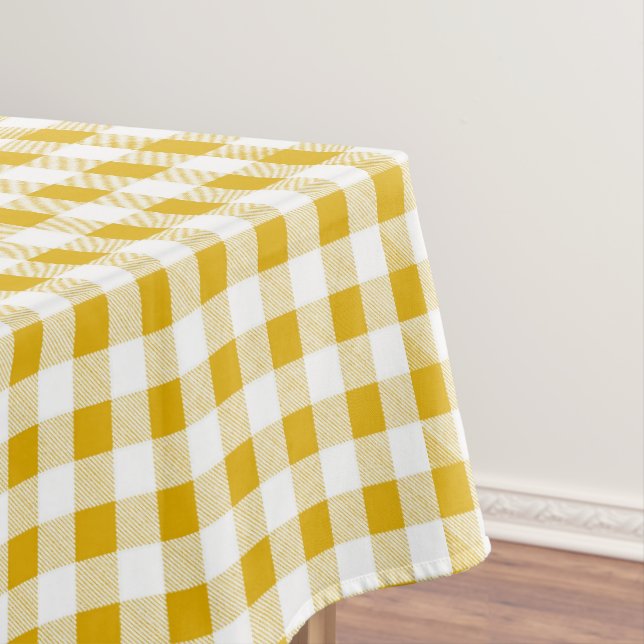 Rustic Mustard Yellow Gingham Buffalo Plaid  Tablecloth (In Situ)